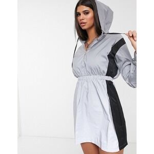 NWT Daisy Street Reflective Hooded Windbreaker Dress Large Techwear Sporty chic